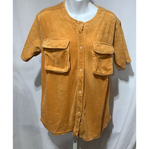 Vintage IQ Orange Velour Shirt Big Puffy Pockets Womens Medium 70s